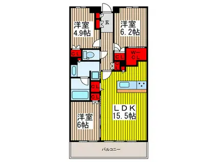 グランカーサ北浦和(3LDK/1階)の間取り写真