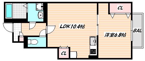 アスピリア トレゾール(1LDK/1階)の間取り写真