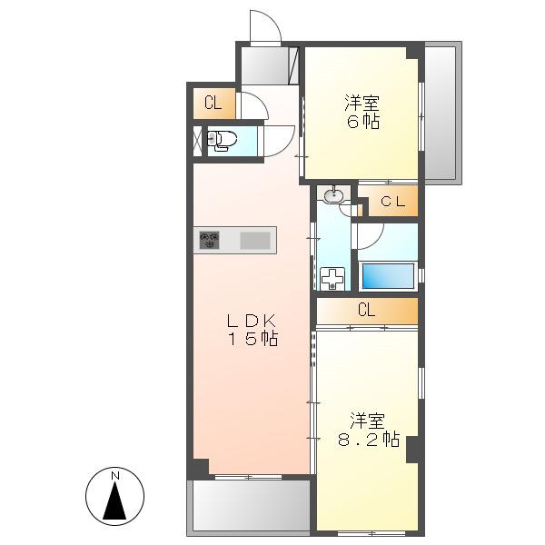 VANCOUVER1108覚王山(2LDK/3階)の間取り写真