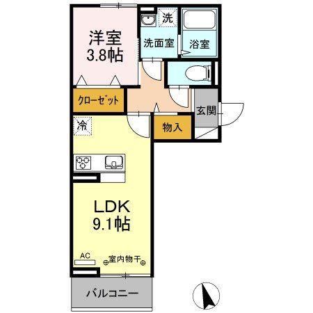 ボヌールH(1LDK/2階)の間取り写真