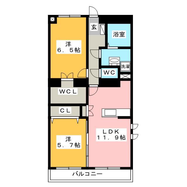 シェルコート(2LDK/2階)の間取り写真