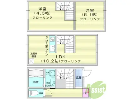 INHERIT木町通(2LDK/1階)の間取り写真