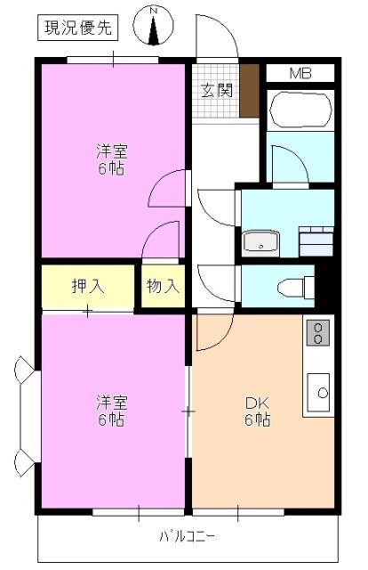 モンターニュ横山(2DK/2階)の間取り写真