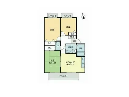 フォブールあすか B棟(3DK/1階)の間取り写真