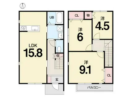 BELLEVIE TAKATSU(3LDK/1階)の間取り写真