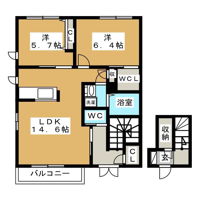 ラビネスト A(2LDK/2階)の間取り写真