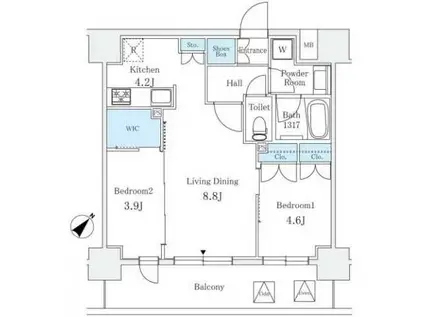 サンライズ茅場町(2LDK/4階)の間取り写真