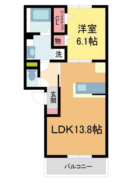 グランドゥールTAKEO(1LDK/2階)の間取り写真