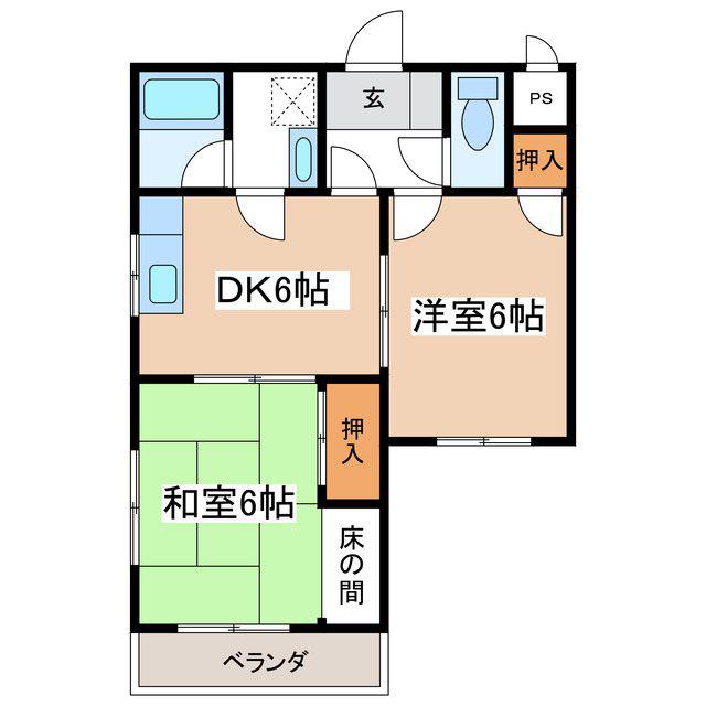 シャトレ井川城(2DK/2階)の間取り写真