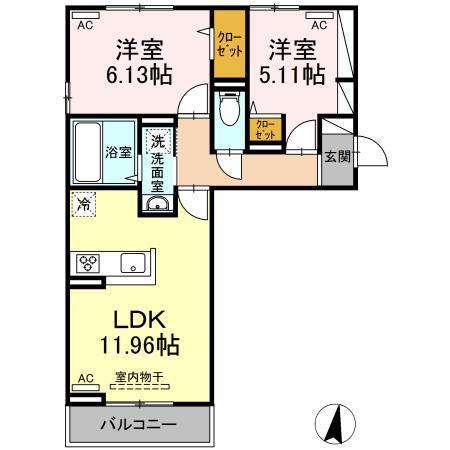 PREMILIFE花高松18(2LDK/2階)の間取り写真