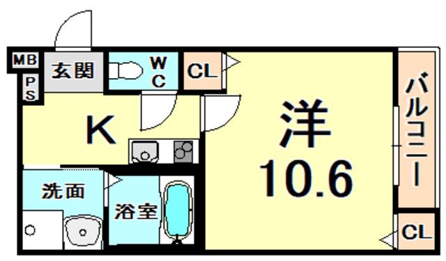 フジパレス西宮能登2番館(1K/2階)の間取り写真