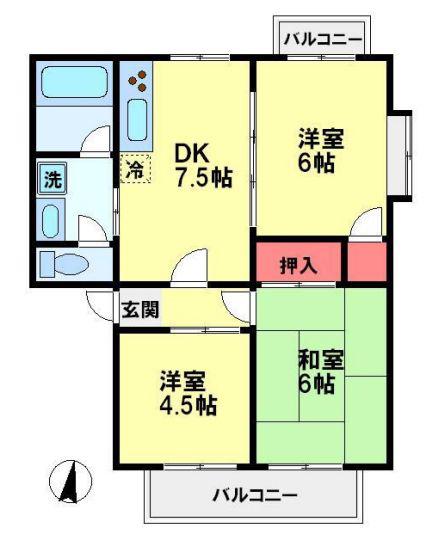 レイン湘南(2LDK/2階)の間取り写真