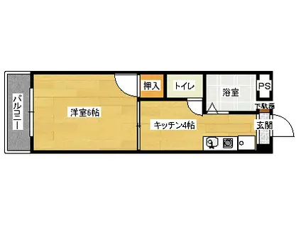 ハイム波多野(1K/1階)の間取り写真