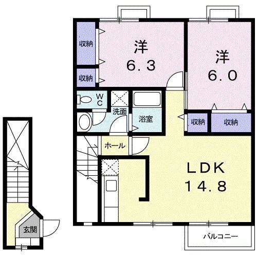 SHAMROCK(2LDK/2階)の間取り写真