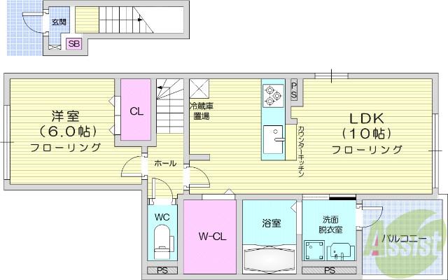 プリムローズ(1LDK/2階)の間取り写真