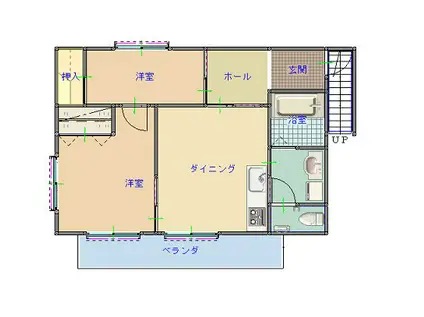 アイリーヤード(2DK/2階)の間取り写真