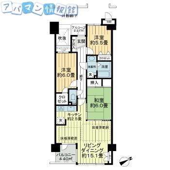 サーパス西大畑(3LDK/14階)の間取り写真