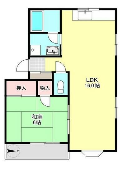 ナエダハイツ(1LDK/2階)の間取り写真