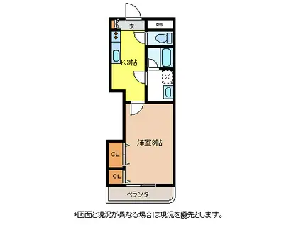 エクシブ金塚A棟(1K/2階)の間取り写真