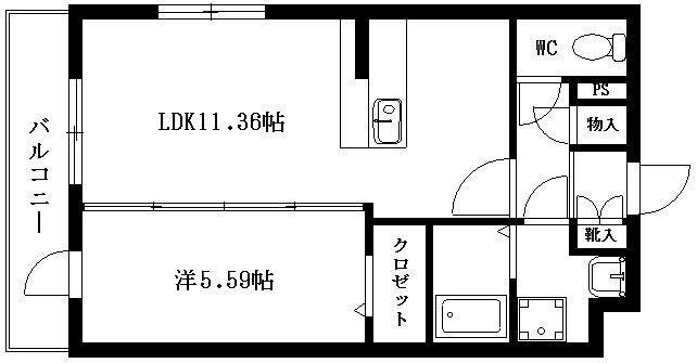 シャテロ巴(1LDK/4階)の間取り写真
