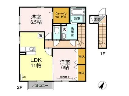 酒田市DROOMイルマーレA202(2LDK/2階)の間取り写真