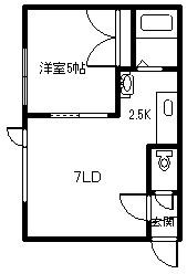 ＪＲ函館本線 旭川駅 車で20分 2階建 築34年(1LDK/1階)の間取り写真