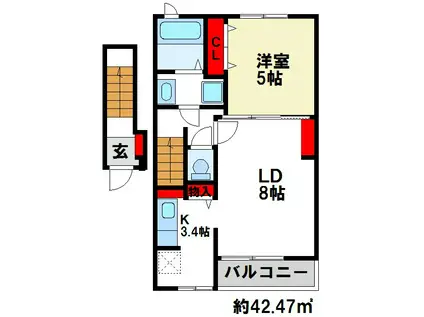 ラフィーナハナミズキ(1LDK/2階)の間取り写真