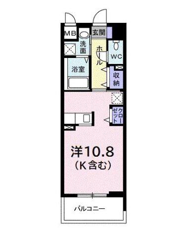アベニール国立(ワンルーム/2階)の間取り写真