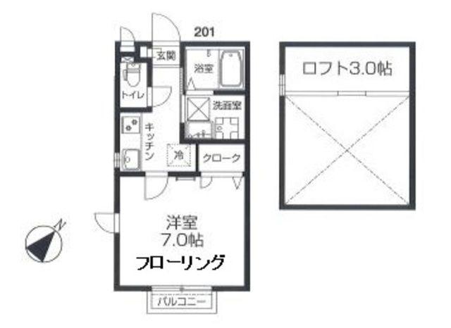 カムフォートフラッツ(1K/2階)の間取り写真