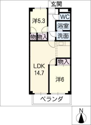 BELL TREES 古川(2LDK/4階)の間取り写真