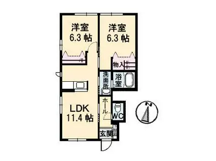 グランマストみくまり 壱番館(2LDK/1階)の間取り写真