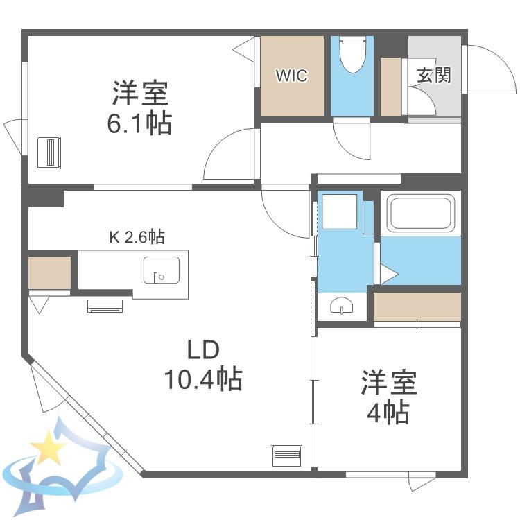 アルファスクエアドミニオン北18条(2LDK/3階)の間取り写真