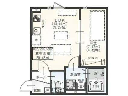 GRADUS東門前II(1LDK/3階)の間取り写真