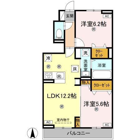 グランツ上福万 B棟(2LDK/1階)の間取り写真