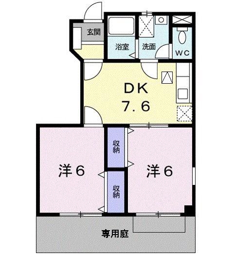 サンライトヒルB(2DK/1階)の間取り写真