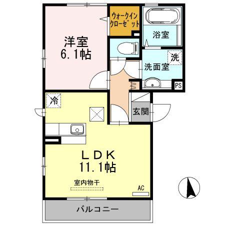 ソレアードS(1LDK/1階)の間取り写真