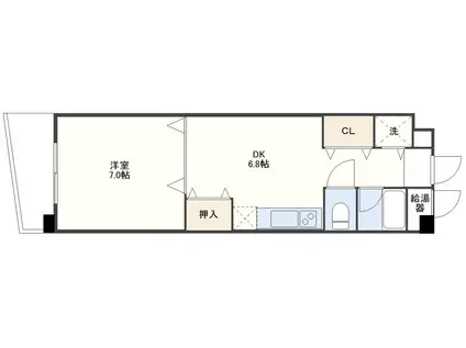 ヒルサイドプレイス(1DK/6階)の間取り写真