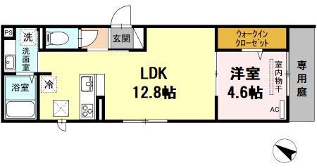 エウロス大楠(1LDK/1階)の間取り写真