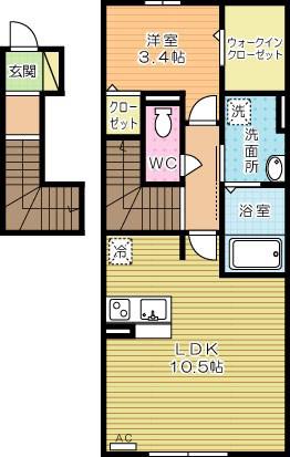 オリオン(1LDK/2階)の間取り写真