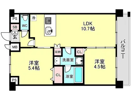 プレサンス大阪福島シエル(2LDK/12階)の間取り写真