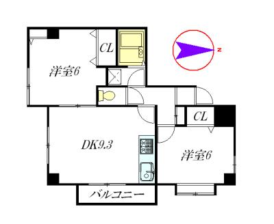 グリーンパーク住吉(2DK/4階)の間取り写真