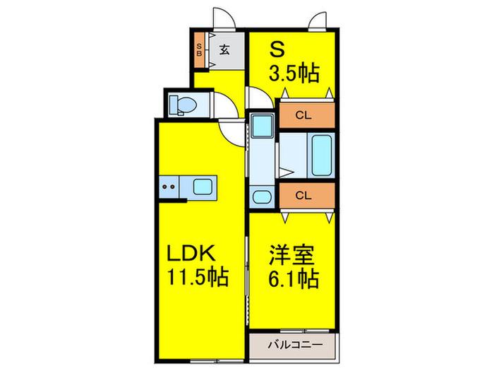ワンズレジデンス西湊(1SLDK/1階)の間取り写真