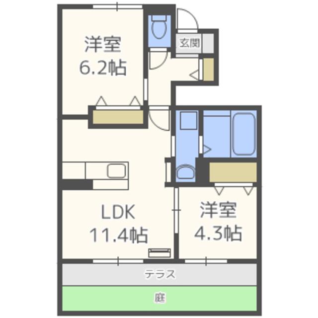 RIVERSIDE(2LDK/1階)の間取り写真