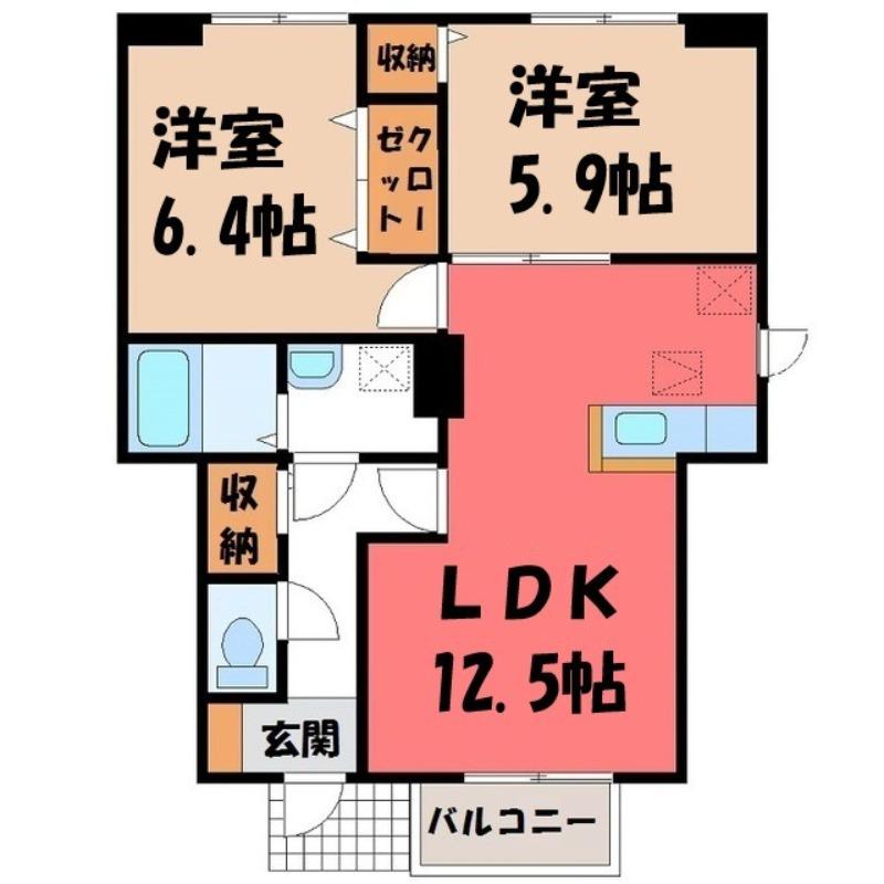 ウエストヴィレッジ(2LDK/1階)の間取り写真