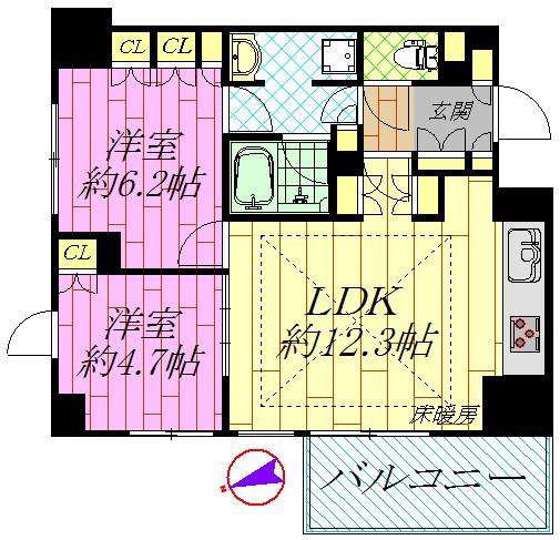 アトラス葛西レジデンス(2LDK/6階)の間取り写真