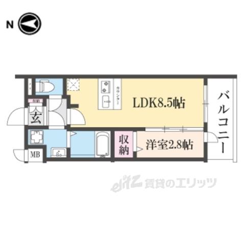 ファステート京都東福寺パラベル(1LDK/2階)の間取り写真