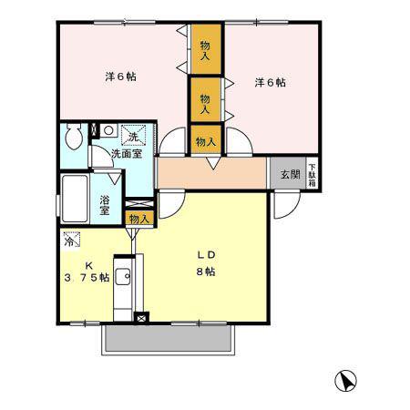 エクレシア泉 B(2LDK/2階)の間取り写真