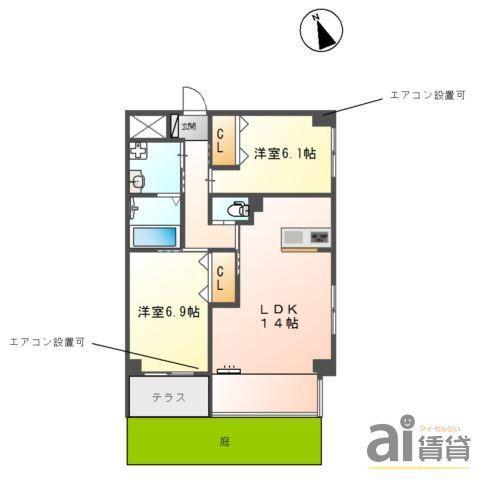 ジャルダンドゥテ(2LDK/1階)の間取り写真