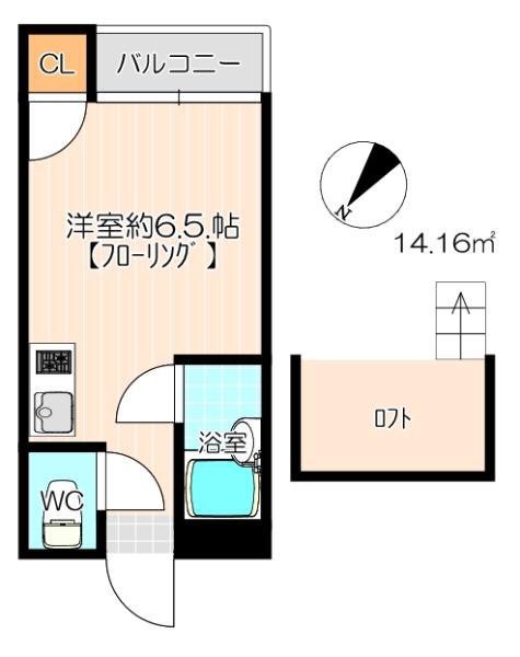 アーサー宗像(ワンルーム/2階)の間取り写真