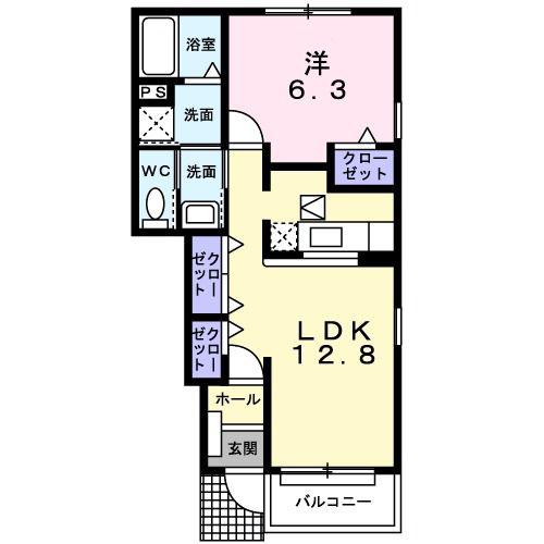 メゾンドリカムVI(1LDK/1階)の間取り写真